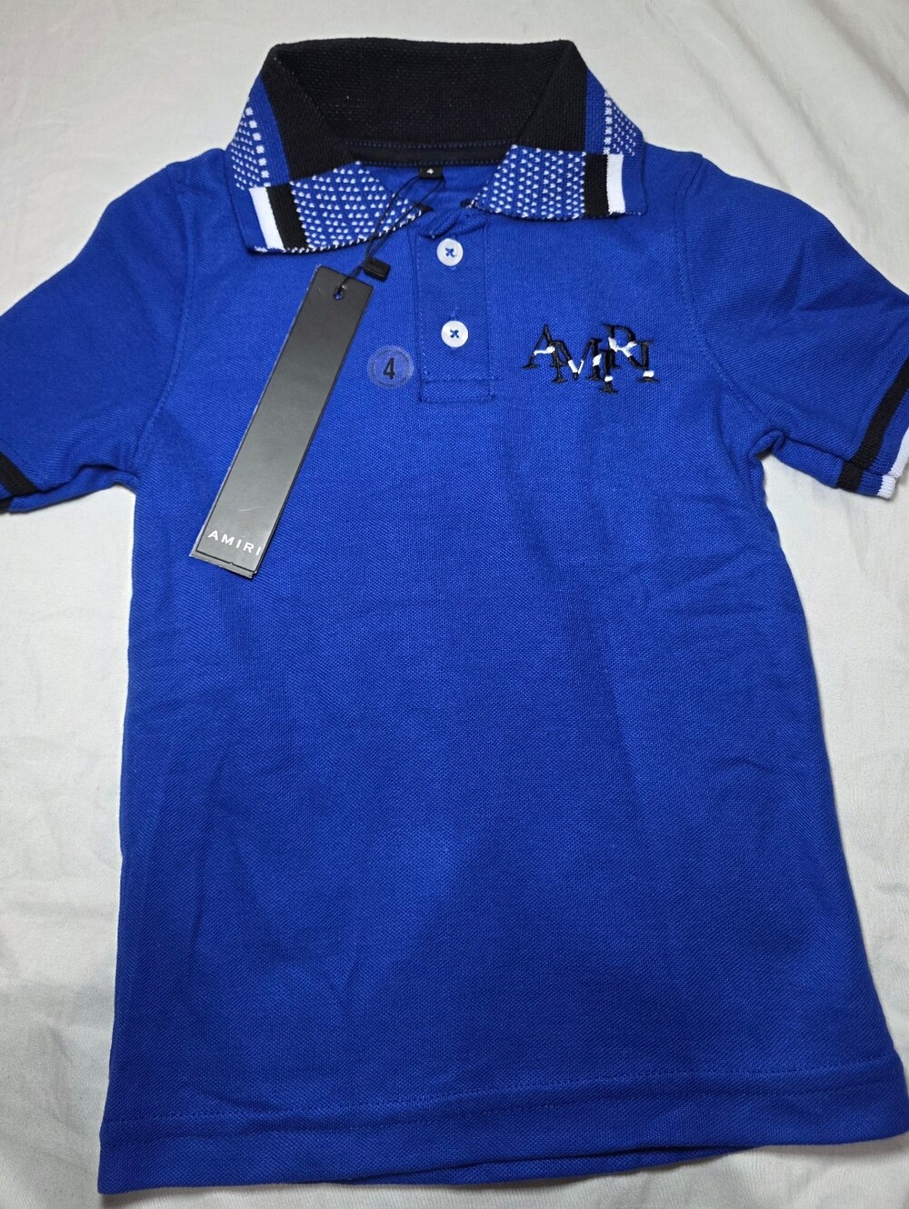 AMIRI Blue Polo Shirt with Black & White Trim